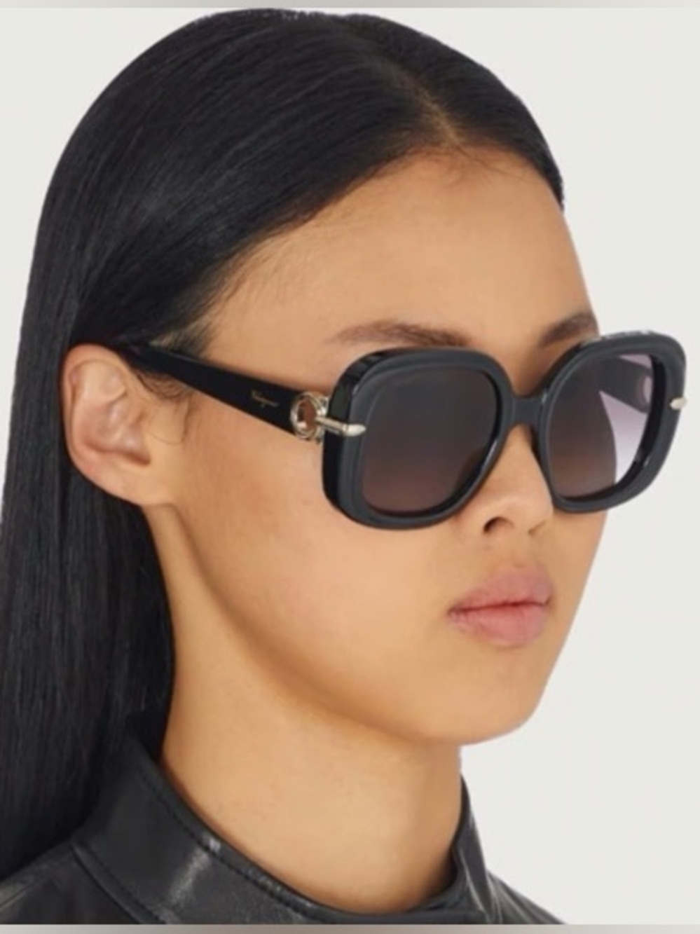 Salvatore Ferragamo Black Square Gradient Lens Sunglasses